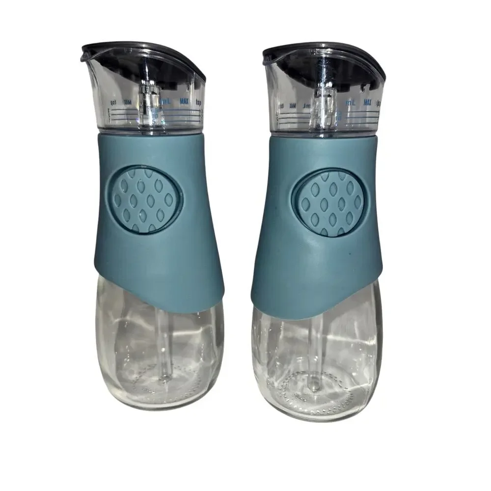 NWOT Pampered Chef Glass Oil & Vinegar Dispensers Set of 2 w/ Measurement Topper - Picture 1 of 5
